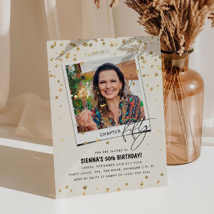 第50章 フォト おしゃれなモダンな写真 50歳の誕生日 招待状