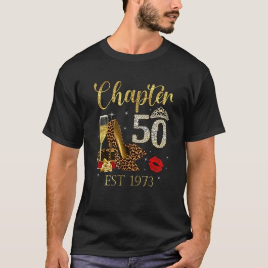 第50章EST 1973 50誕生日ワインレオパ Tシャツ (正面)