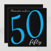 第50節の誕生日パーティー| DIY文字|青 招待状 (正面/裏面)