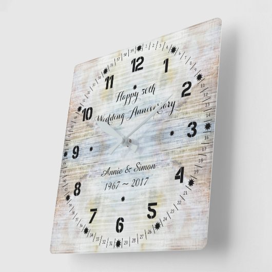 第50結婚記念日の大理石パターン スクエア壁時計 (傾斜)