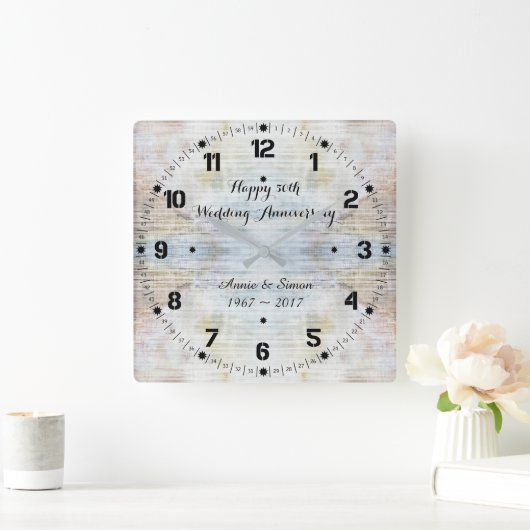 第50結婚記念日の大理石パターン スクエア壁時計 (ホーム)