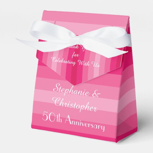 第50結婚記念日の好意箱、ピンクのストライプ フェイバーボックス (正面サイド)