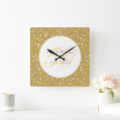 第50結婚記念日の金ゴールドのハートの紙吹雪 スクエア壁時計 (ホーム)