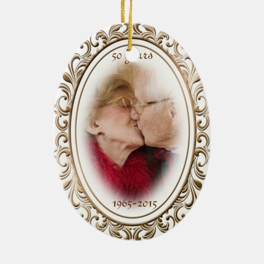 第50結婚記念日金フレームのカスタムの写真 セラミックオーナメント (裏面)