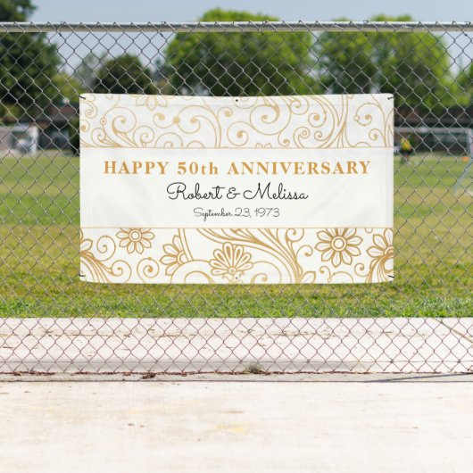 第50記念パーティーの金ゴールドの渦巻パターン旗 横断幕 (インサイチュ)