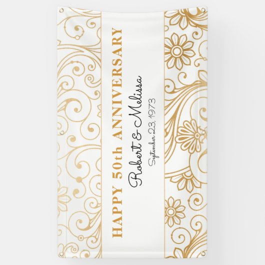 第50記念パーティーの金ゴールドの渦巻パターン旗 横断幕 (縦)