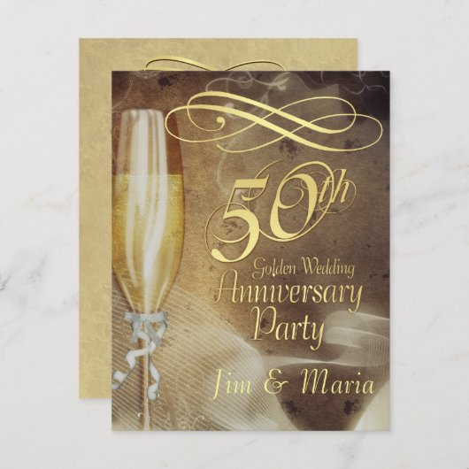 第50記念パーティー- RSVPの応答カード 出欠カード (正面/裏面)