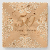 第50記念日のギフトのアイディアのパーソナライズなコースター ストーンコースター (正面)