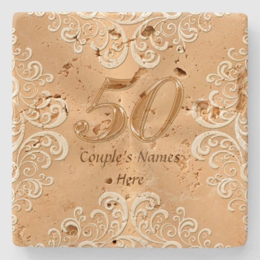 第50記念日のギフトのアイディアのパーソナライズなコースター ストーンコースター (正面)