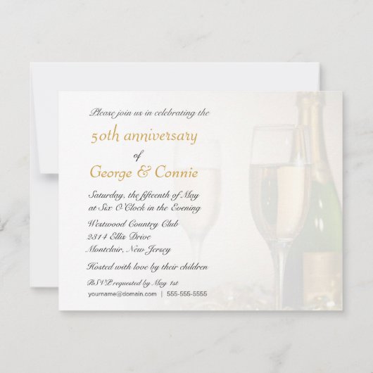 第50記念日のパーティの招待状のシャンペンの金ゴールド 招待状 (裏面)
