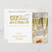 第50記念日のパーティの招待状のシャンペンの金ゴールド 招待状 (正面/裏面)