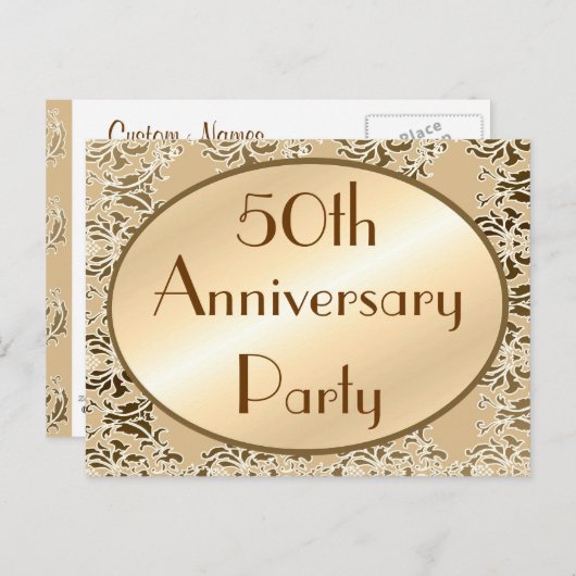 第50記念日のヴィンテージの招待状の郵便はがき インビテーションポストカード (正面/裏面)
