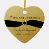 第50記念日の写真の金ゴールドの黒のリボンのダイヤモンド セラミックオーナメント (正面)