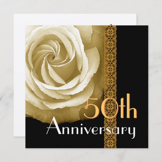 第50記念日の招待状-金ゴールドは上がりました 招待状 (正面/裏面)