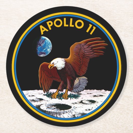 第50記念日の月面着陸、アポロ11記章: ラウンドペーパーコースター (正面)