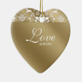 第50記念日の結婚式の花のダマスク織の金ゴールドの白 セラミックオーナメント (右)