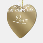 第50記念日の結婚式の花のダマスク織の金ゴールドの白 セラミックオーナメント (左)