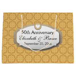 第50記念日の結婚記念日の金ゴールドZ05 ラージペーパーバッグ