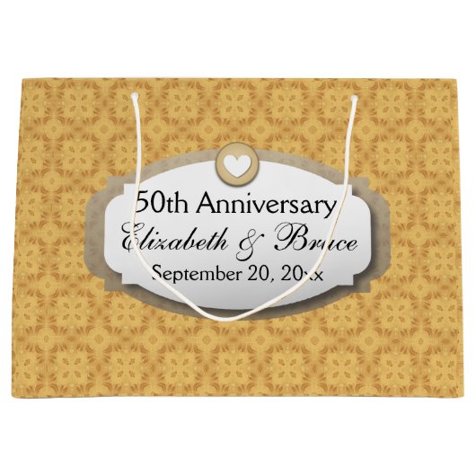 第50記念日の結婚記念日の金ゴールドZ05 ラージペーパーバッグ (正面)