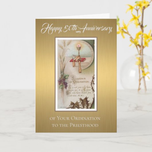 第50記念日の聖職授与式の聖餐杯のホストの祭壇 カード (黄色い花)