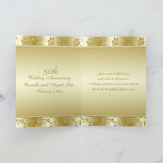 第50記念日の金ゴールドのグリッターのサンキューカード サンキューカード (内部)