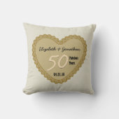 第50記念日の金ゴールドのレースのハートの名前をカスタムするV01 クッション (正面)