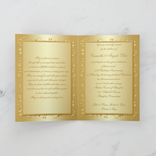 第50記念日の金ゴールドの花の写真の招待状カード 招待状 (内部)