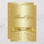 第50記念日の金ゴールドの花柄のサンキューカード サンキューカード (正面/裏面)
