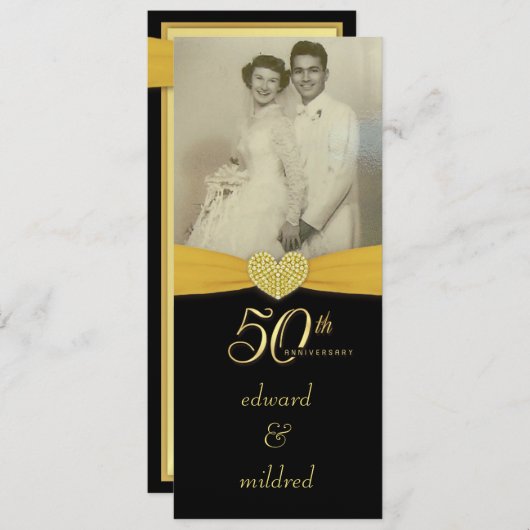 第50記念日-エレガントな写真の招待状 招待状 (正面/裏面)