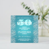 第50誕生会のきらめくなグリッターのターコイズ 招待状 (スタンド正面)