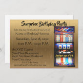 第50誕生会のカジノのスロットマシンの金ゴールド 招待状 (正面/裏面)