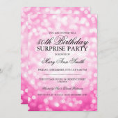 第50誕生会のピンクのグリッターライトを驚かして下さい 招待状 (正面/裏面)