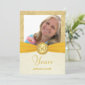 第50誕生会の写真の招待状金ゴールドのダマスク織 招待状 (スタンド正面)