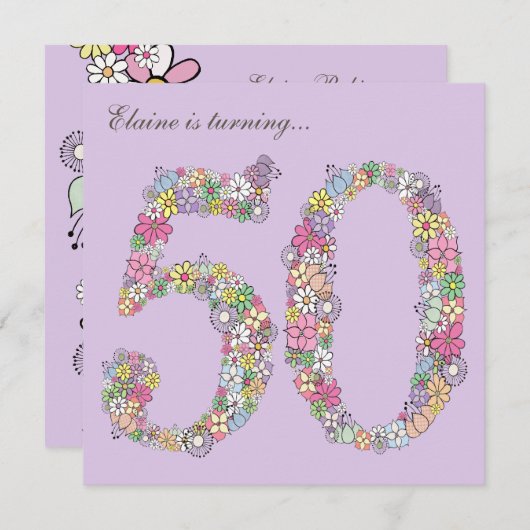 第50誕生会の春の開花のカスタムの招待 招待状 (正面/裏面)