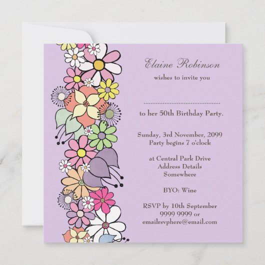 第50誕生会の春の開花のカスタムの招待 招待状 (裏面)