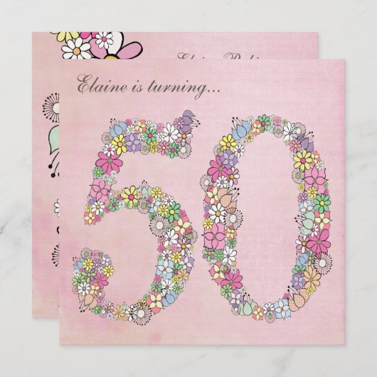 第50誕生会の春の開花のカスタムの招待 招待状 (正面/裏面)