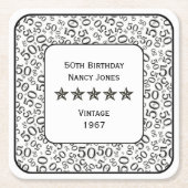 第50誕生会の白黒テーマ スクエアペーパーコースター (正面)