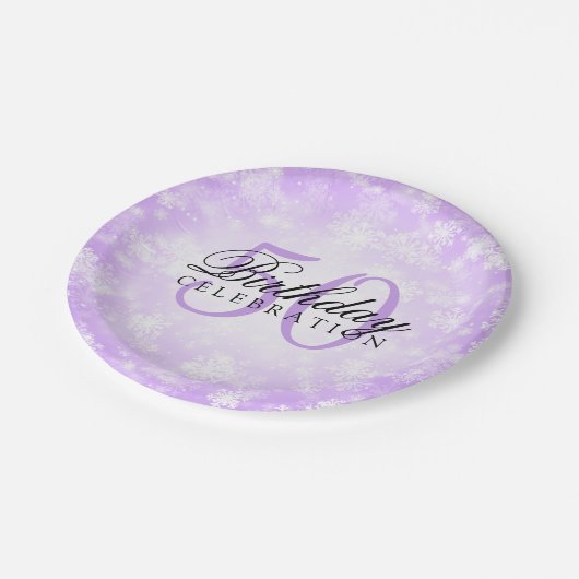 第50誕生会の紫色の冬の不思議の国 ペーパープレート (アングル)