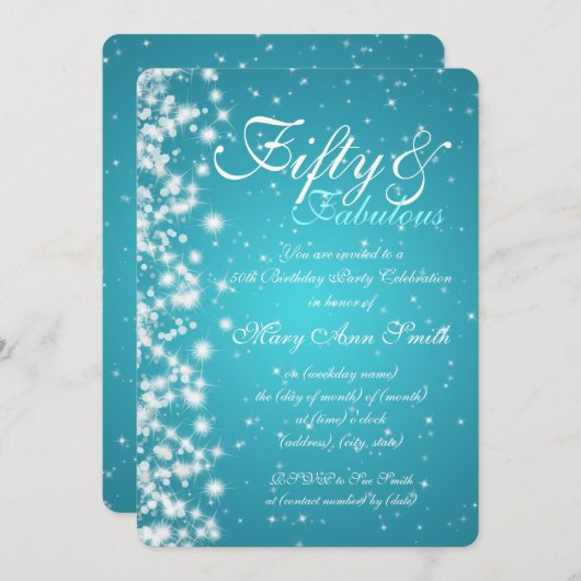 第50誕生会の輝きのターコイズ 招待状 (正面/裏面)