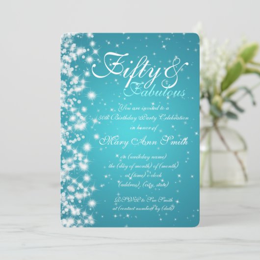 第50誕生会の輝きのターコイズ 招待状 (スタンド正面)