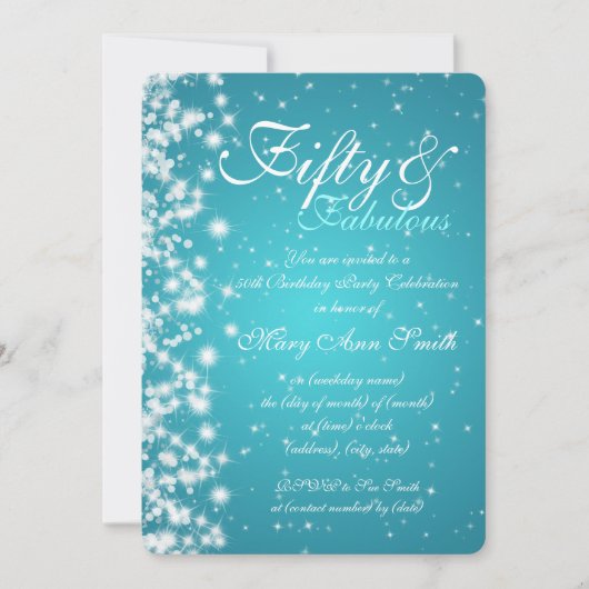 第50誕生会の輝きのターコイズ 招待状 (正面)