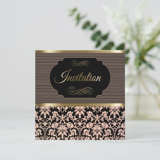 第50誕生会は|、金ゴールド及び黒いダマスク織上がりました 招待状 (スタンド正面)
