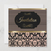 第50誕生会は|、金ゴールド及び黒いダマスク織上がりました 招待状 (正面)