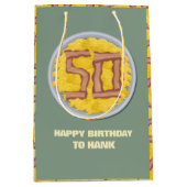 第50誕生会メンズおもしろいなベーコンの卵 ミディアムペーパーバッグ (正面)