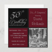 第50誕生会Burgandy及び銀を驚かして下さい 招待状 (正面/裏面)