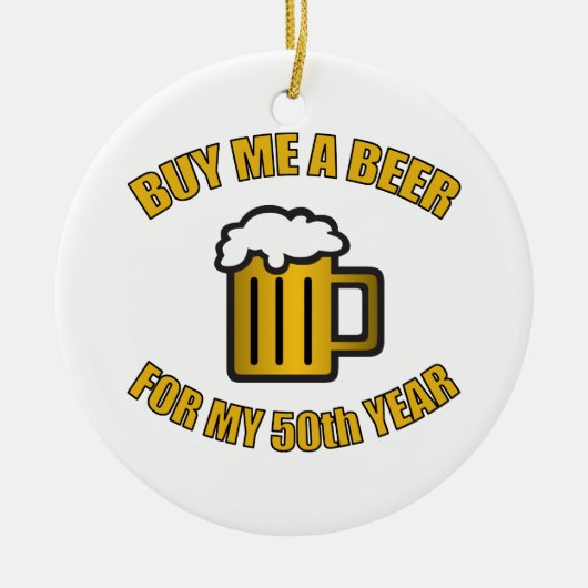 第50誕生日おもしろいビール セラミックオーナメント (正面)