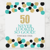 第50誕生日きらめく金ゴールドグリッターティール（緑がかった色）紙吹雪 ワインラベル (シングルラベル)