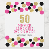 第50誕生日きらめく金ゴールドグリッターピンク紙吹雪 ワインラベル (シングルラベル)