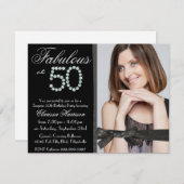 第50誕生日のエレガントなグリッターおよびダイヤモンド 招待状 (正面/裏面)