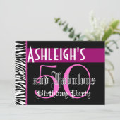 第50誕生日のカスタムなテンプレート-シマウマのピンクの黒 招待状 (スタンド正面)